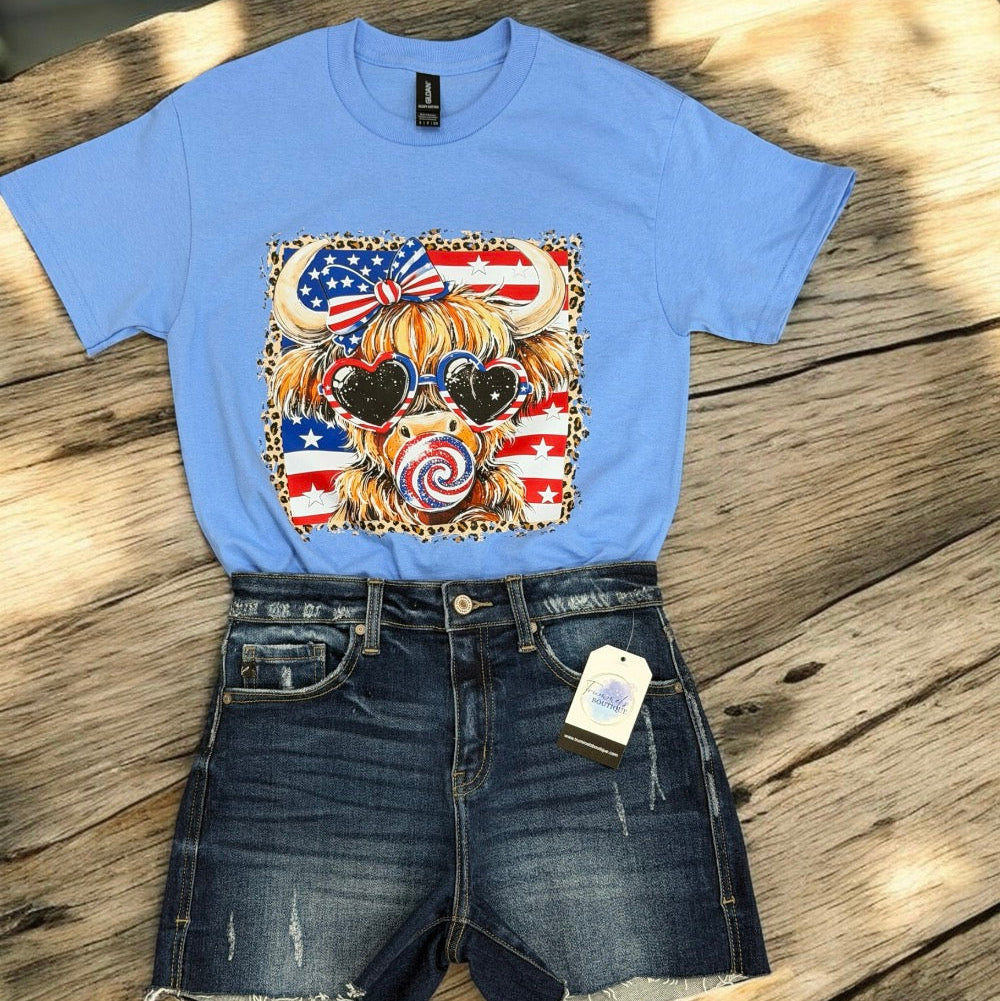 Patriotic Highland Cow Tshirt