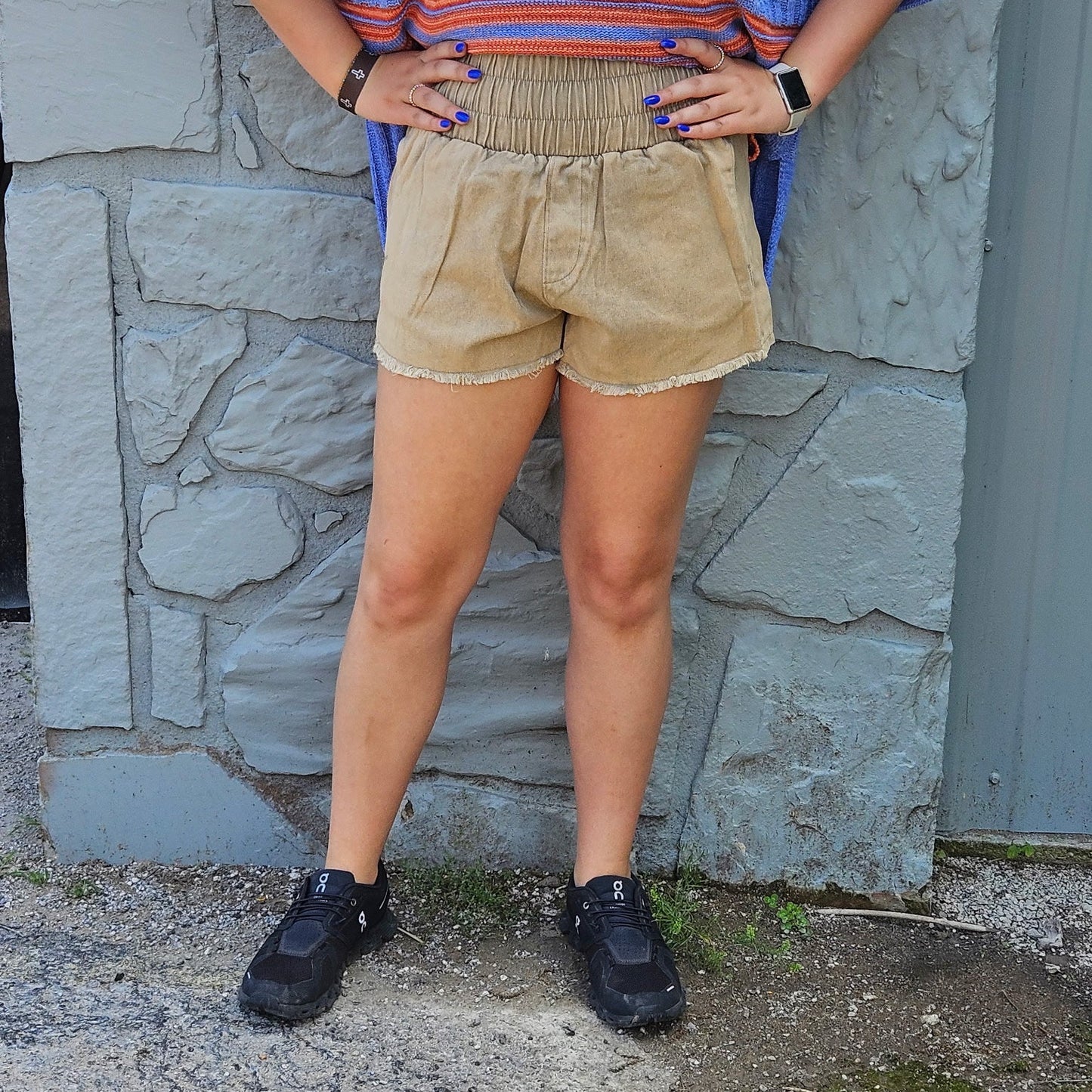 Tan Wide Waistband Shorts
