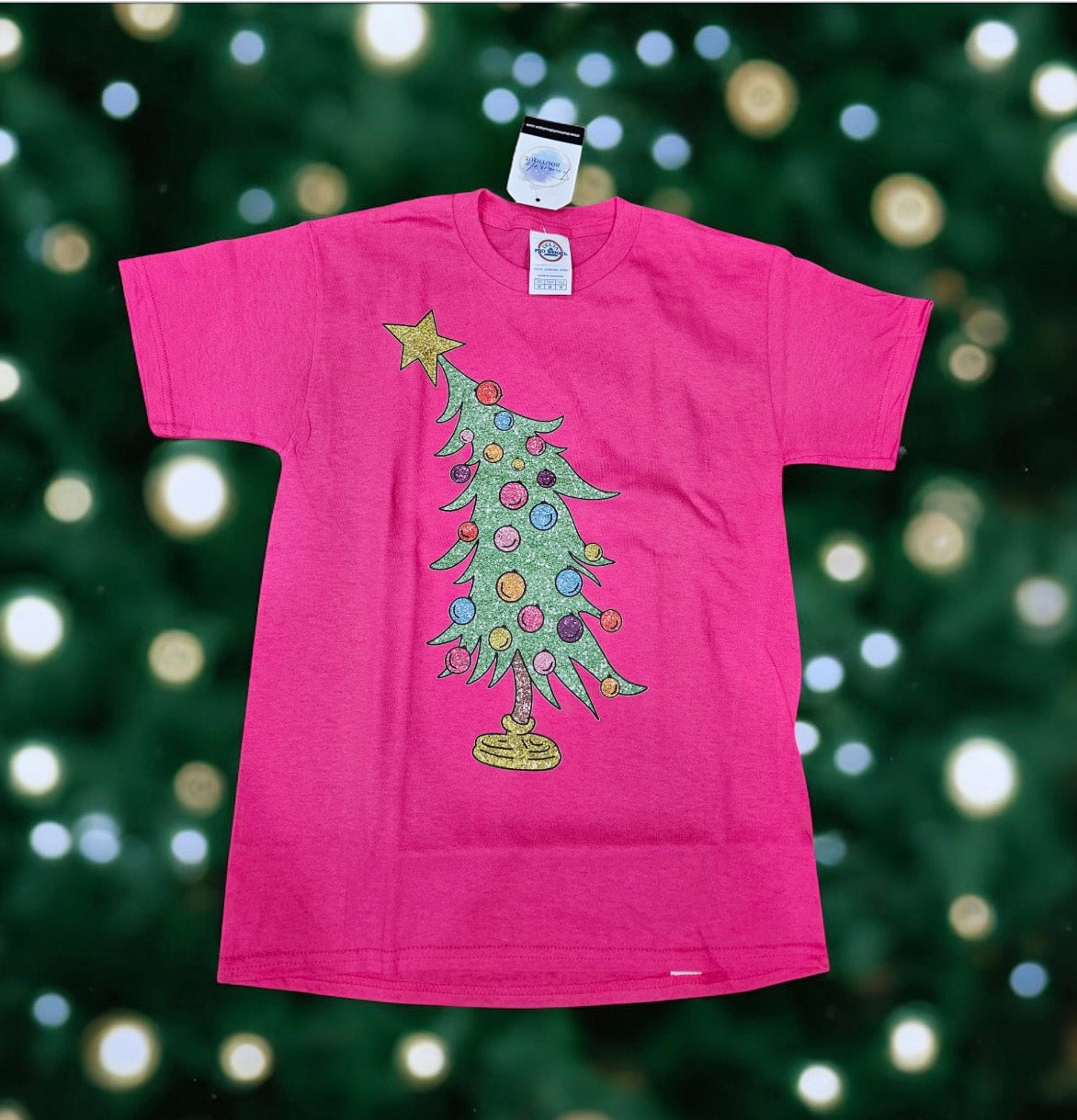 Green/Hot Pink Grinch Christmas Tree T-Shirt Youth