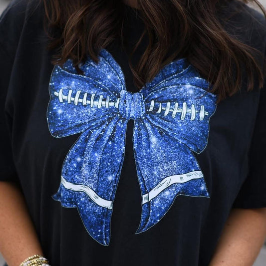 Coming Soon! Blue Faux Glitter Football Tee