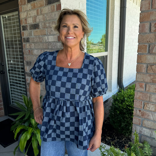 Denim Checkered Top