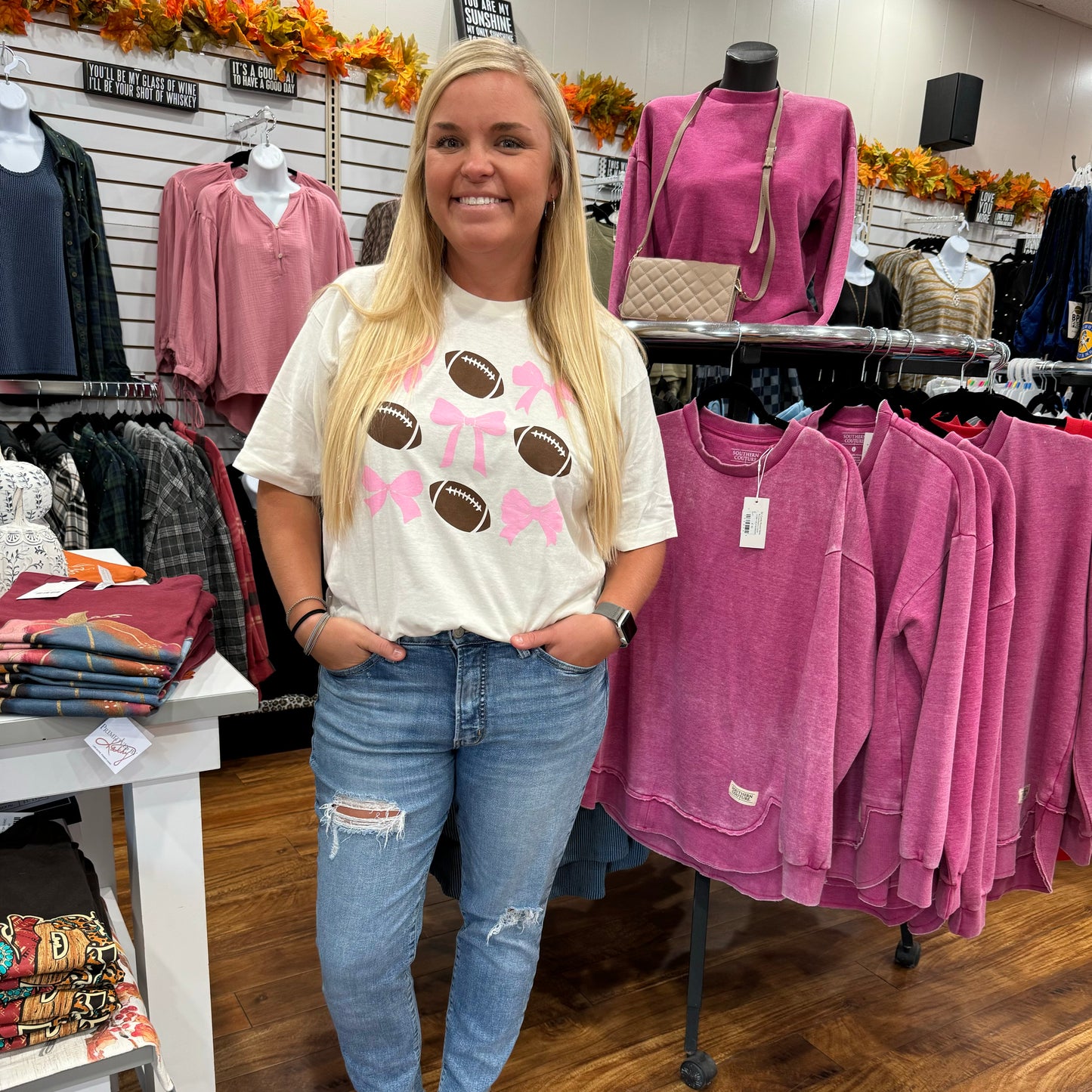 Pink Bows & Footballs T-Shirt